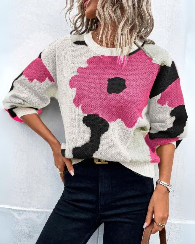 Knitted Jumper Women Modern Floral Design