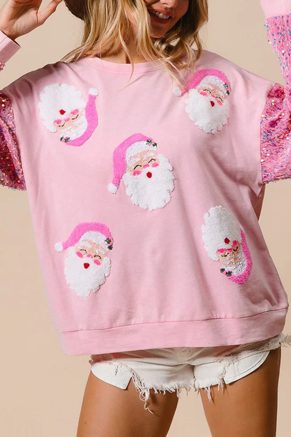 Christmas Sweatshirt Casual Glitter Crew Neck