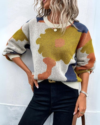 Knitted Jumper Women Modern Floral Design