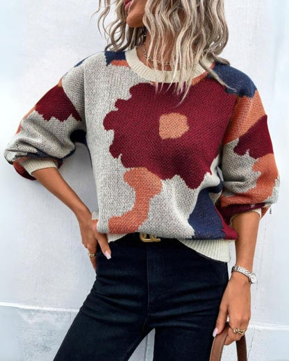 Knitted Jumper Women Modern Floral Design