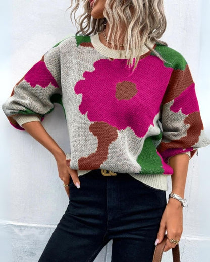 Knitted Jumper Women Modern Floral Design