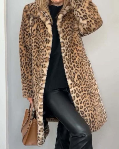 Leopard Print Jacket Women Long Soft Black