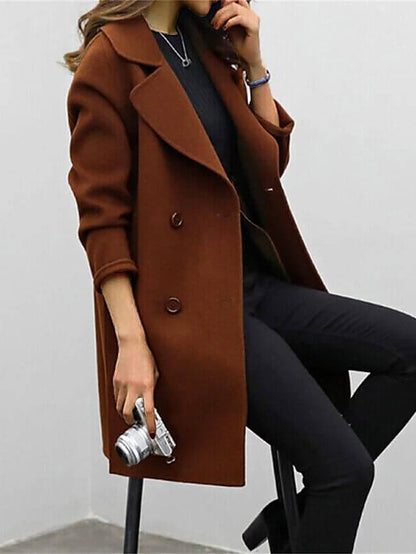 Double-breasted Wool Blend Winter Coat Black