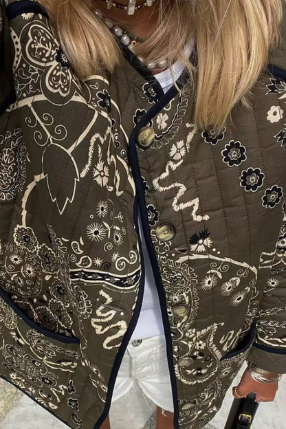 Trendy Printed Bag Casual Round Neck Jacket