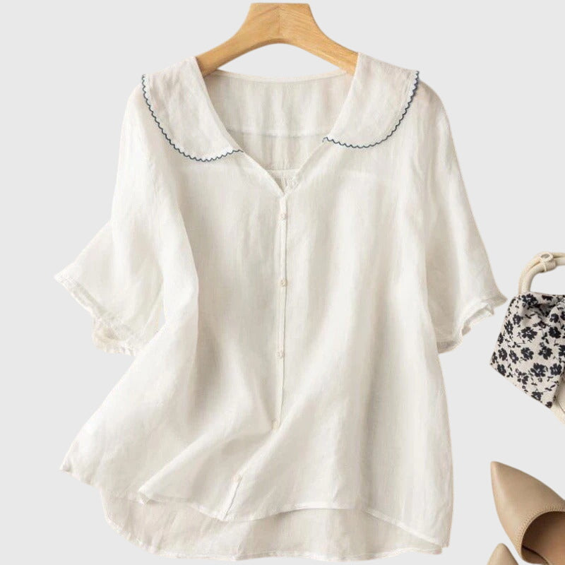 Women's Blouse Short-Sleeved Buttons Elegant