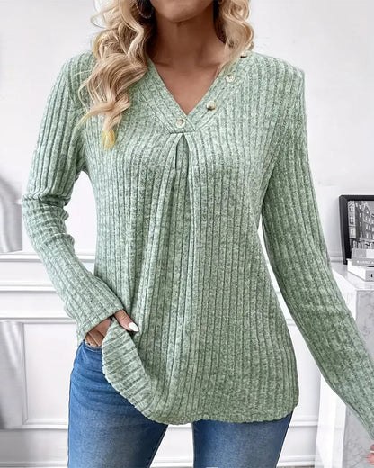 Elegant Women's Blouse V-Neck Long Sleeve