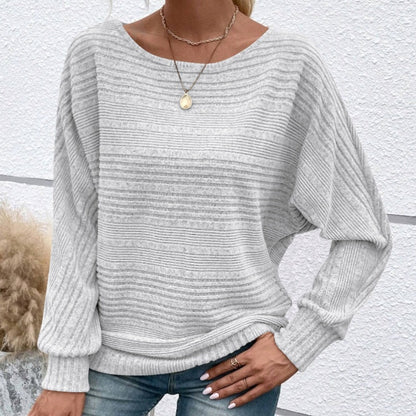 Fashionable Long-Sleeve T-Shirt Round Neck Striped Pattern