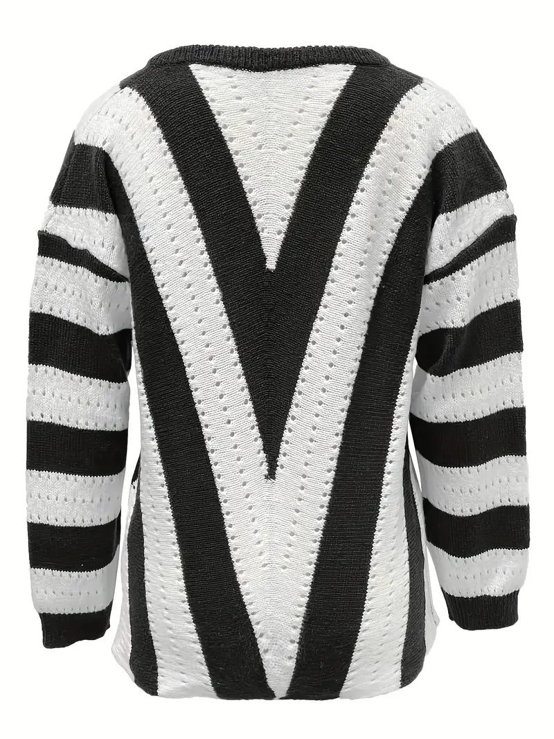 Stylish Striped V-Neck Pullover for Women