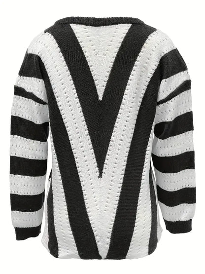 Stylish Striped V-Neck Pullover for Women