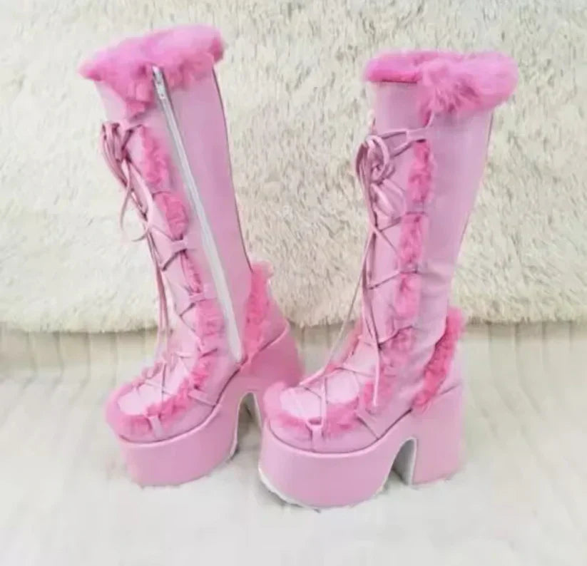 Warm fur boots with thick soles
