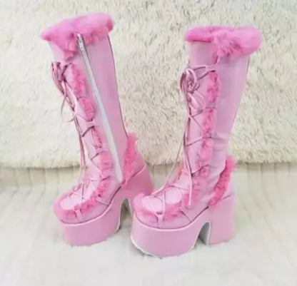 Warm fur boots with thick soles