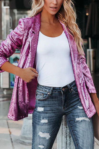 Elegant Sequin Lapel Blazer