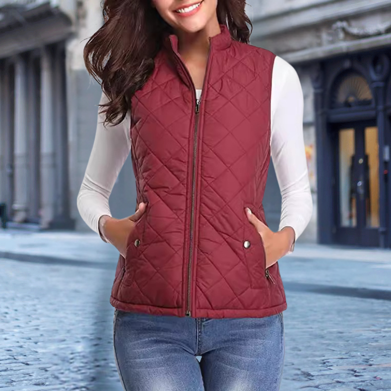 Elegant Women's Quilted Jacket Modern Zipper