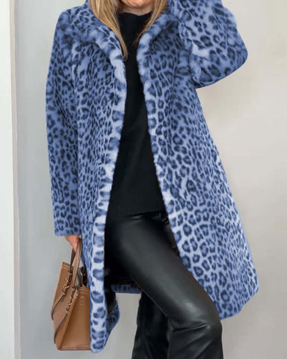 Leopard Print Jacket Women Long Soft Black