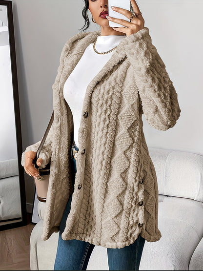 Women's Long Winter Jacket Hood Buttons