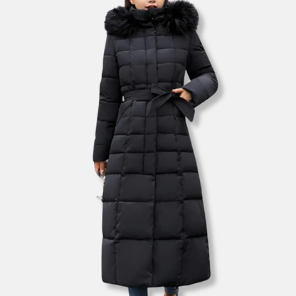 Women's Long Quilted Winter Coat with Hood