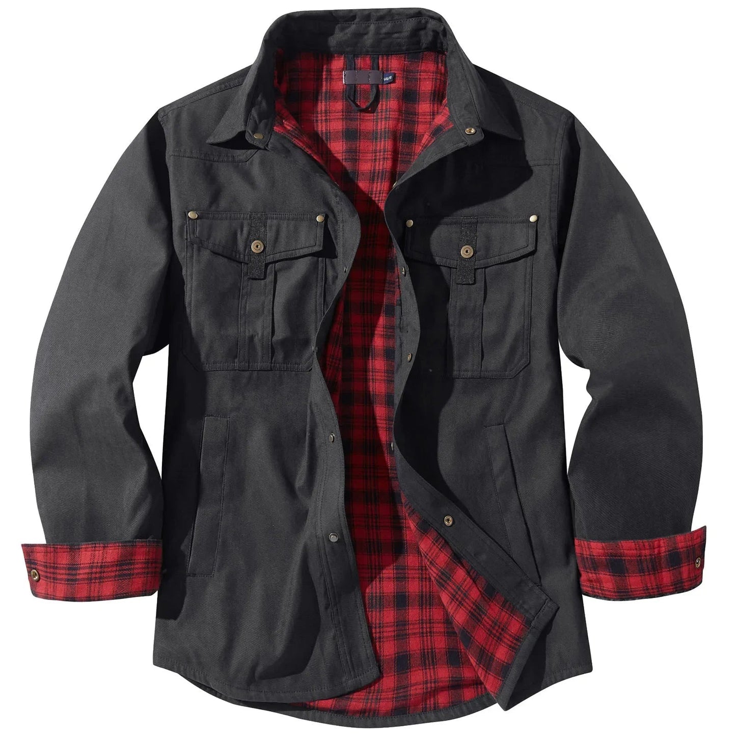 Men's Plus Size Flannel Plaid Hooded Jacket