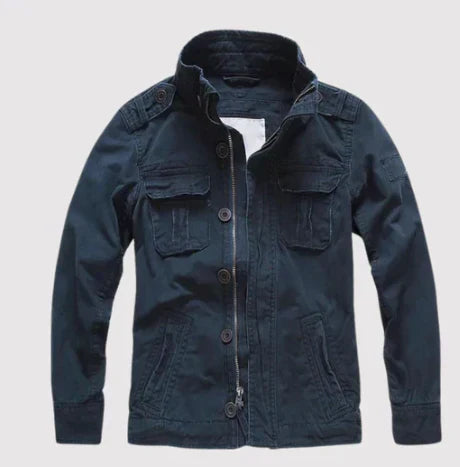 Fashionable denim jacket regular fit button closure