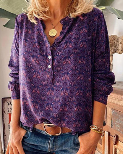 Stylish Blouse with Retro Print