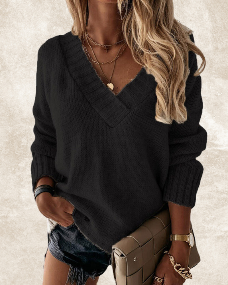 Women's Long-Sleeved V-Neck Sweater