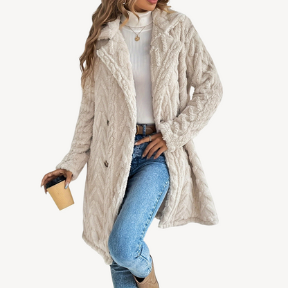 Doppelreihiger Fleece-Mantel Damen Warm - IdealeKleiden