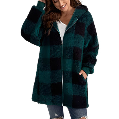 Fashionable Women's Hoodie Plaid Pattern