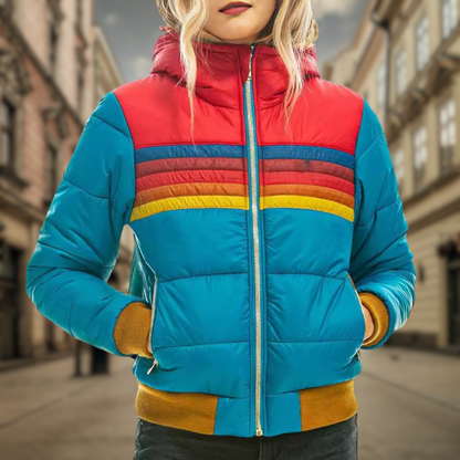 Stylish puffer jacket zipper stripe design