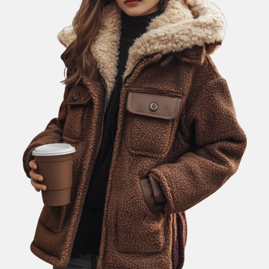 Weicher Fleece Mantel Gefüttert Kapuzenjacke Relaxed Fit - IdealeKleiden