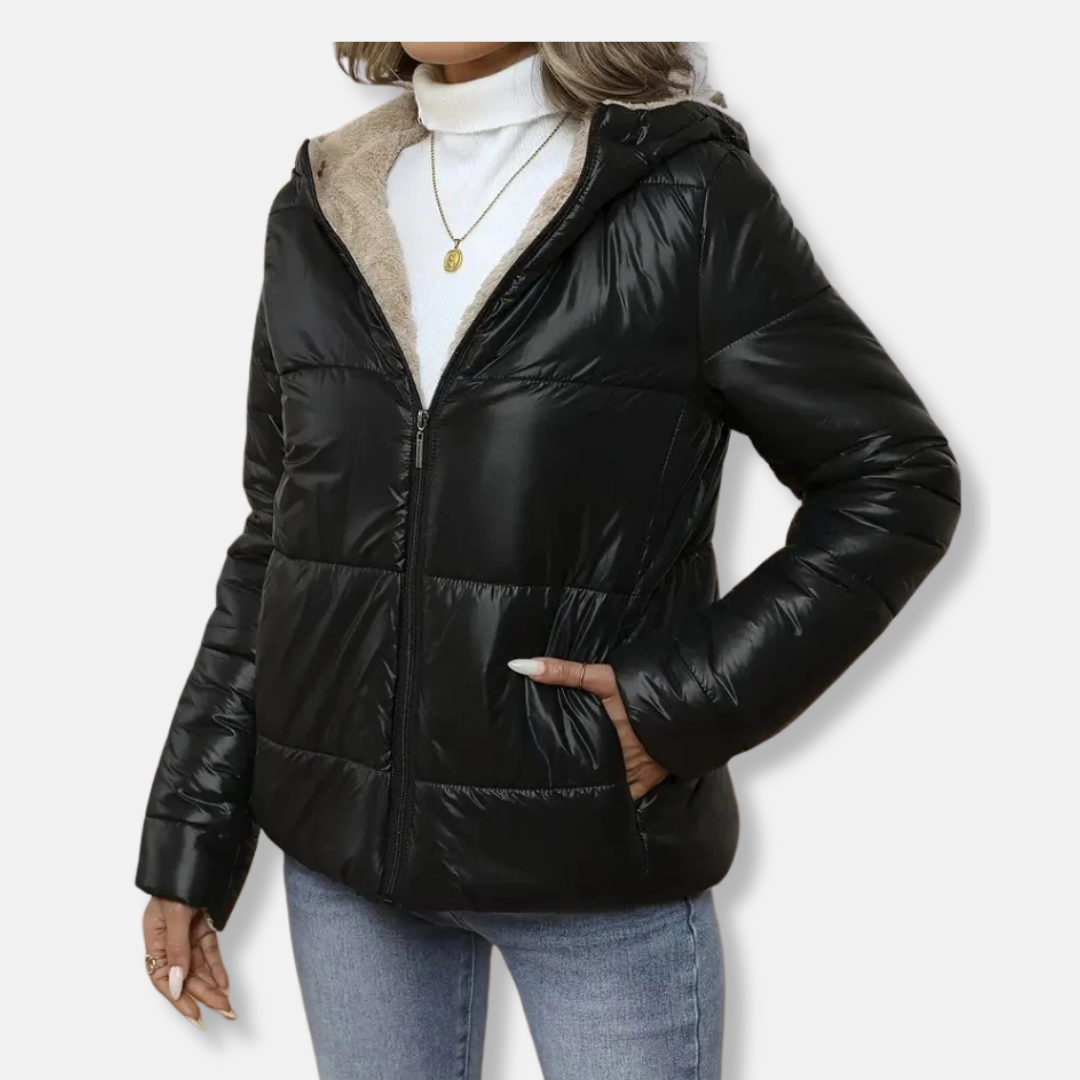 Cropped Padded Jogging Jacket With Hood Zipper