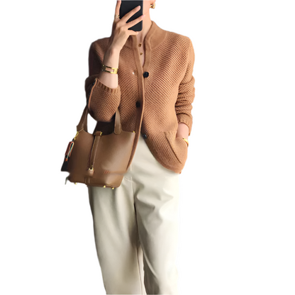 Elegant Women's Winter Coat Cream Wool Blend
