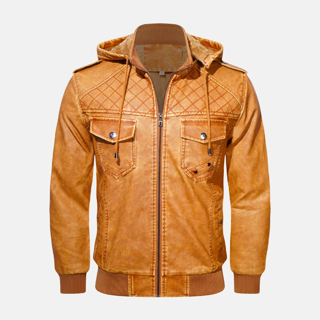 Leather Jacket Hoodie Elegant Black