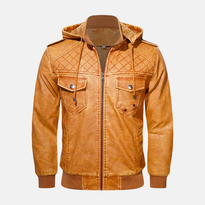 Leather Jacket Hoodie Elegant Black