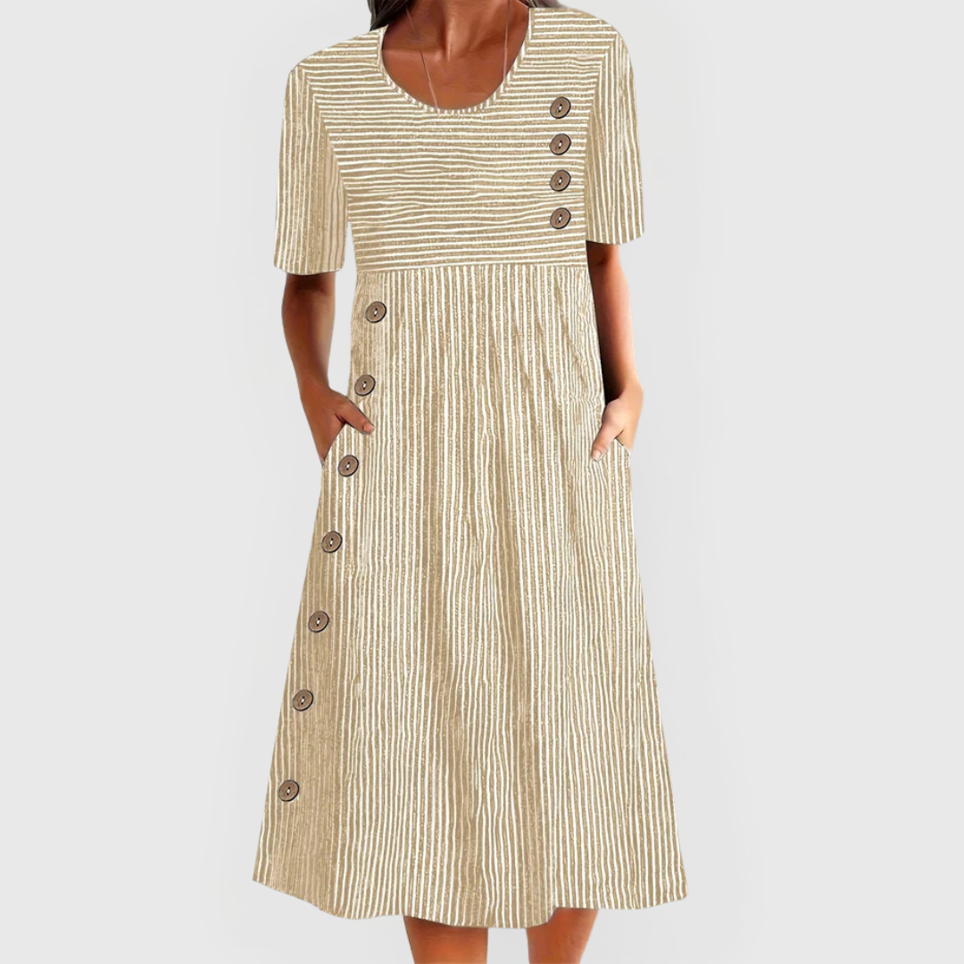 Women's Midi Dress Striped Cotton Summer Dress