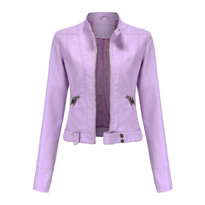 Stylische Damen Lederjacke Mit Kragen - IdealeKleiden