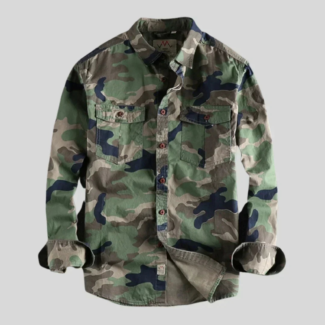Men's Camo Long Sleeve Overshirt with Buttons