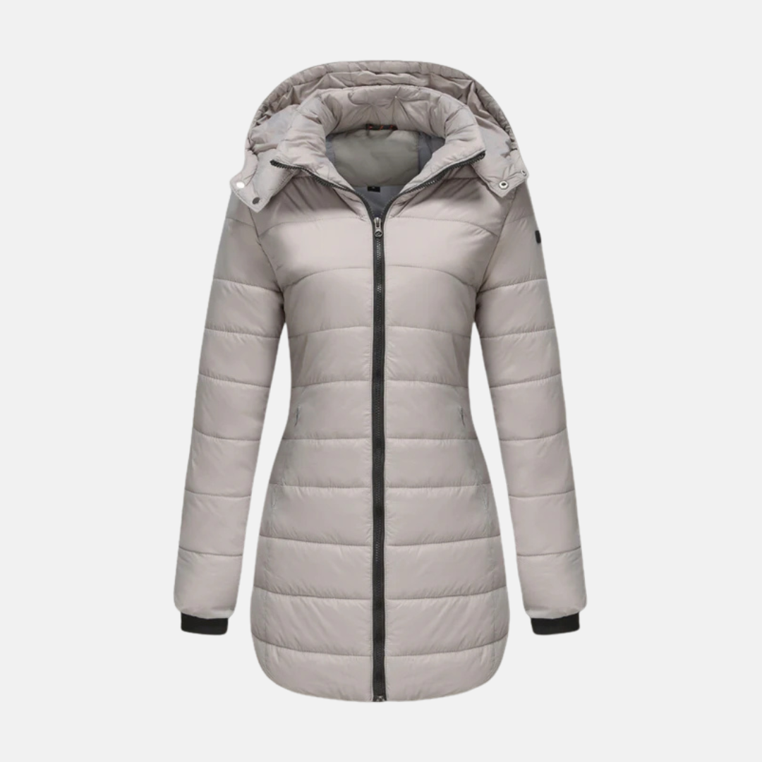 Long ladies' coat with hood and zipper