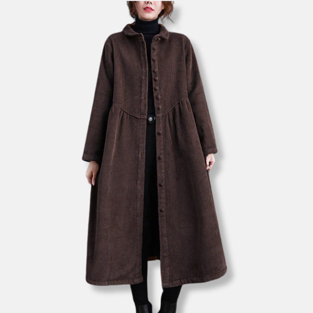 Long Women's Corduroy A-Line Loose Fit Coat