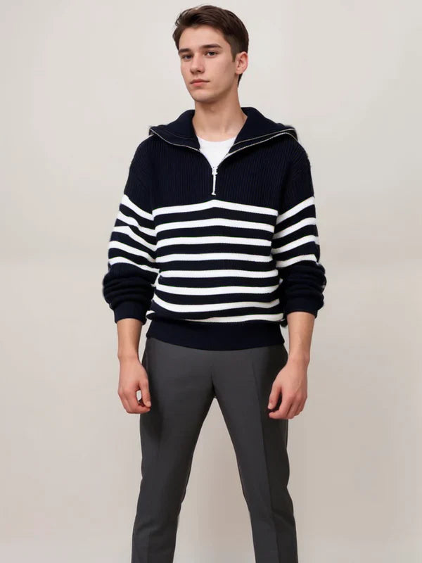Striped Zip-Up Sweater Modern