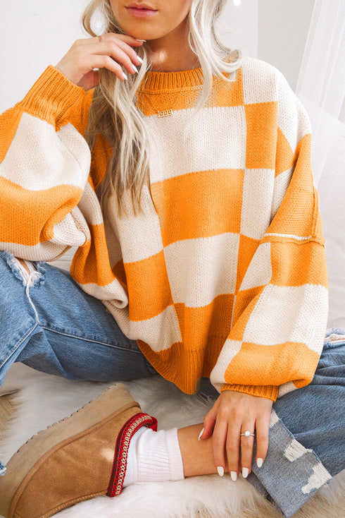 Checked Knitted Sweaters Warm Wintery