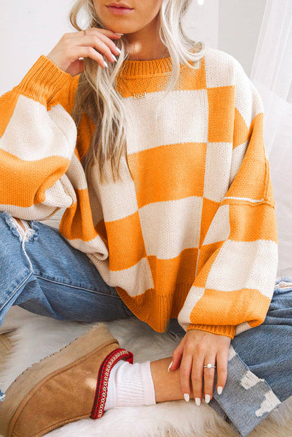 Checked Knitted Sweaters Warm Wintery