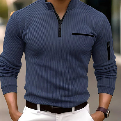 Men's Modern Striped Sweater with Pockets