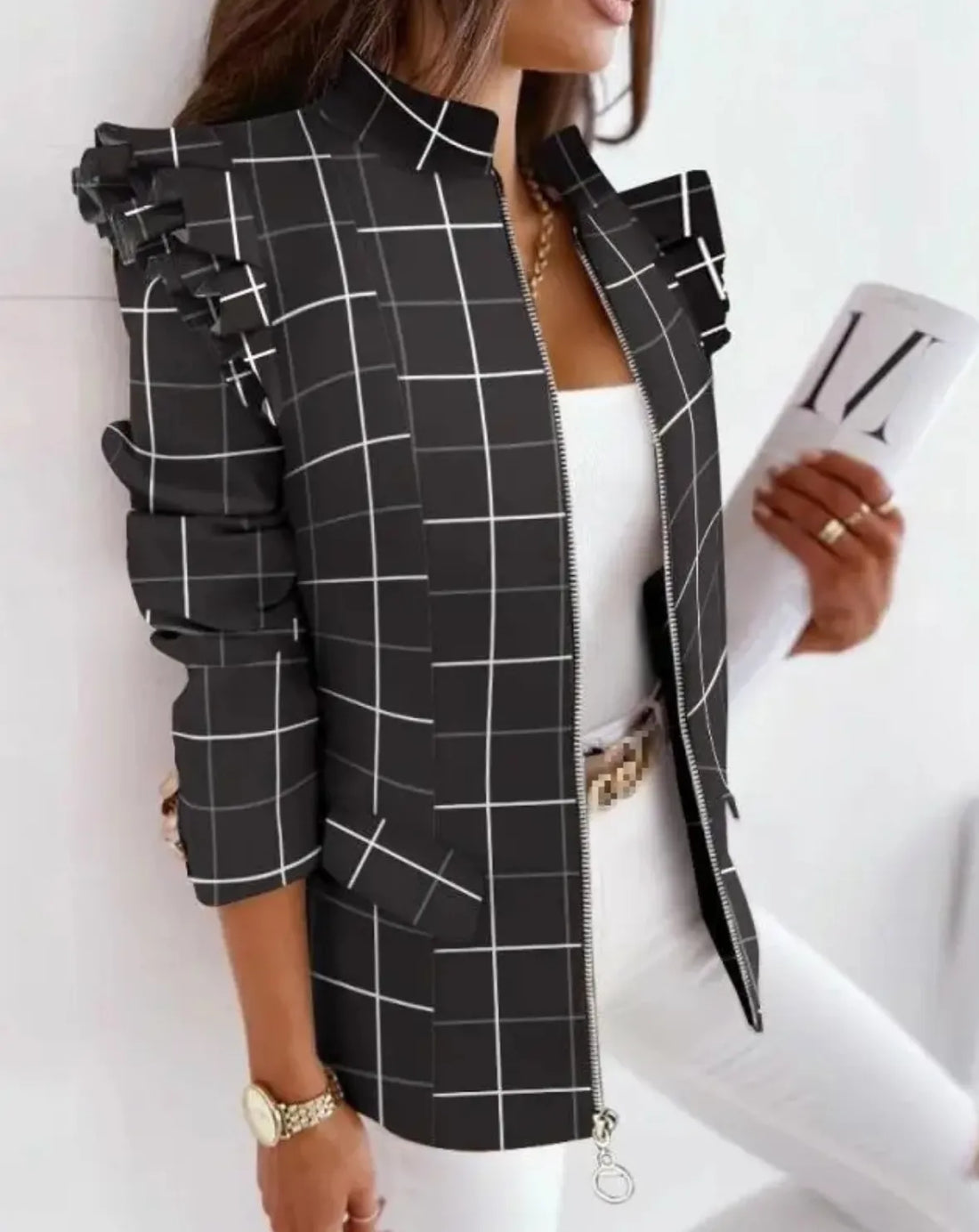 Damenblazer Langarm Winter Chic Schwarz