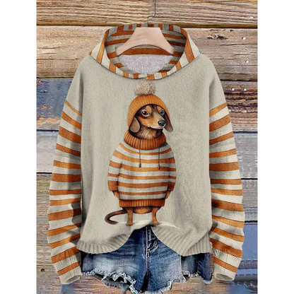 Women's Fleece Pullover Dog Motif Soft Lace-up