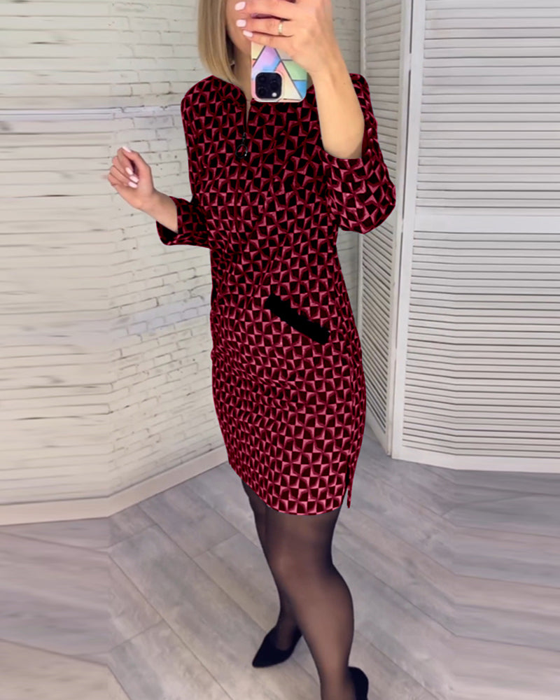 Elegant Blouse Diamond Pattern Long Sleeves