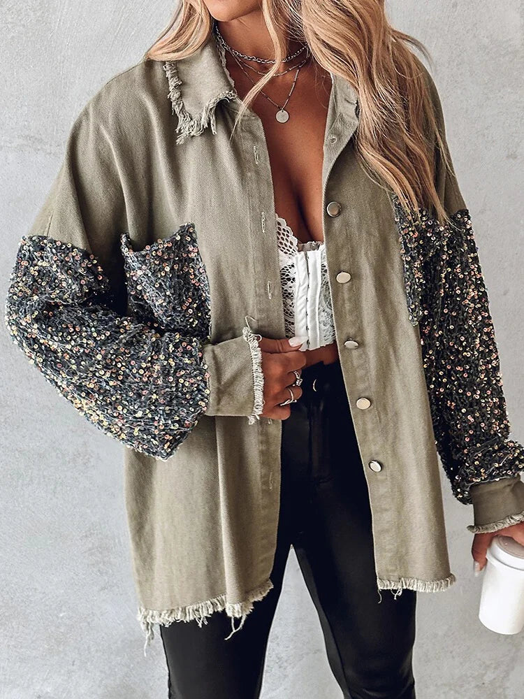 Glamour denim jacket with sequin effect