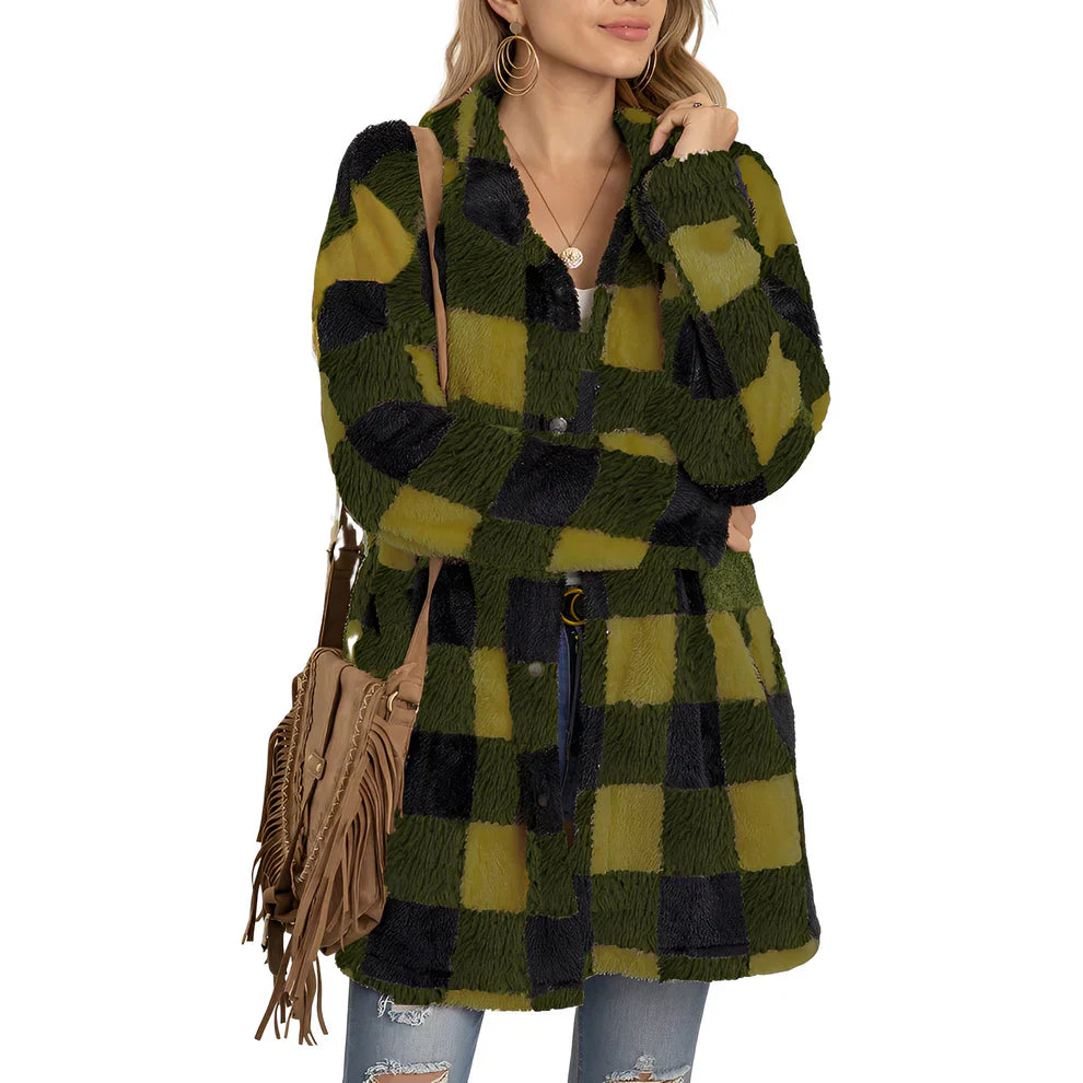 Stylish Women's Plaid Long Jacket