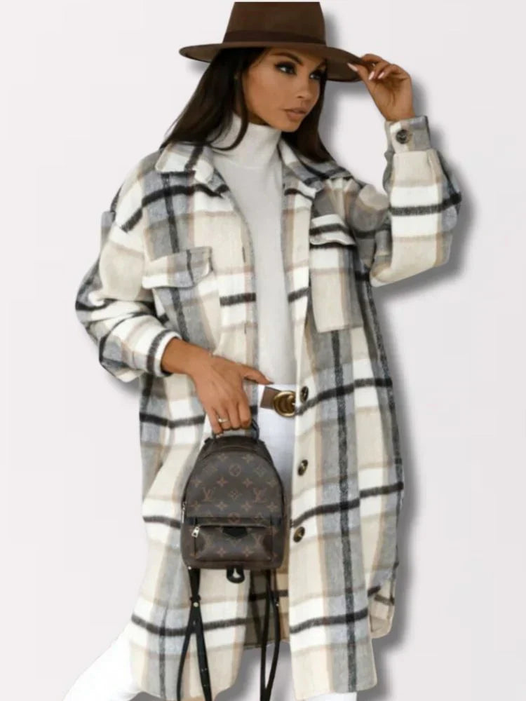 Men's long modern plaid jacket