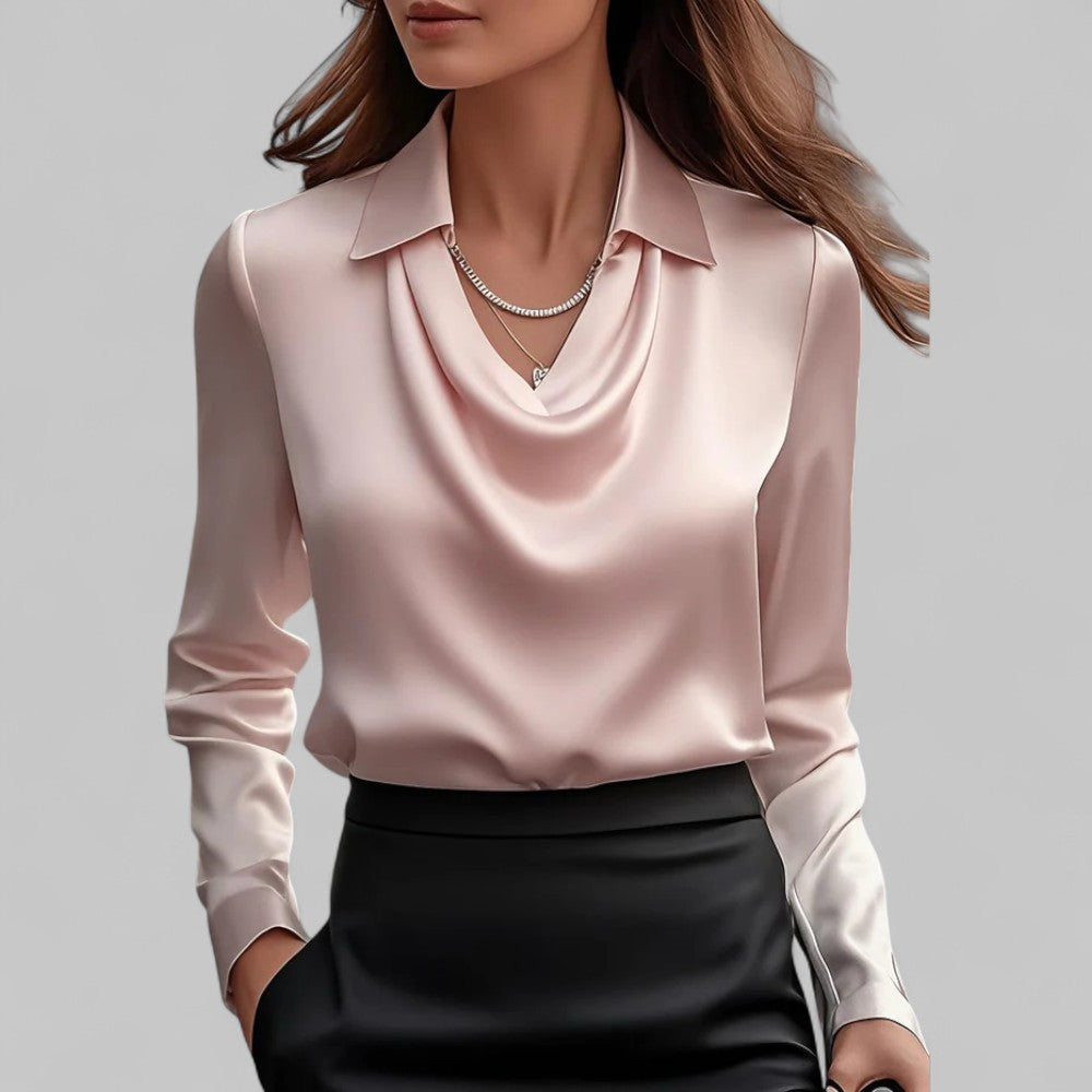 Elegant women's blouse with cowl neck satin look