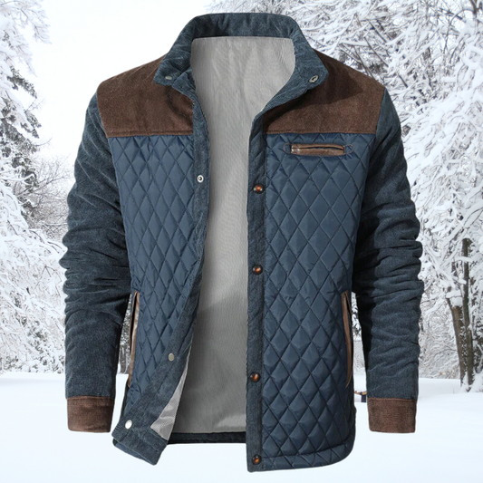 Gepolsterte Winterjacke Klassisch Knopfverschluss Kontrast Ärmel - IdealeKleiden