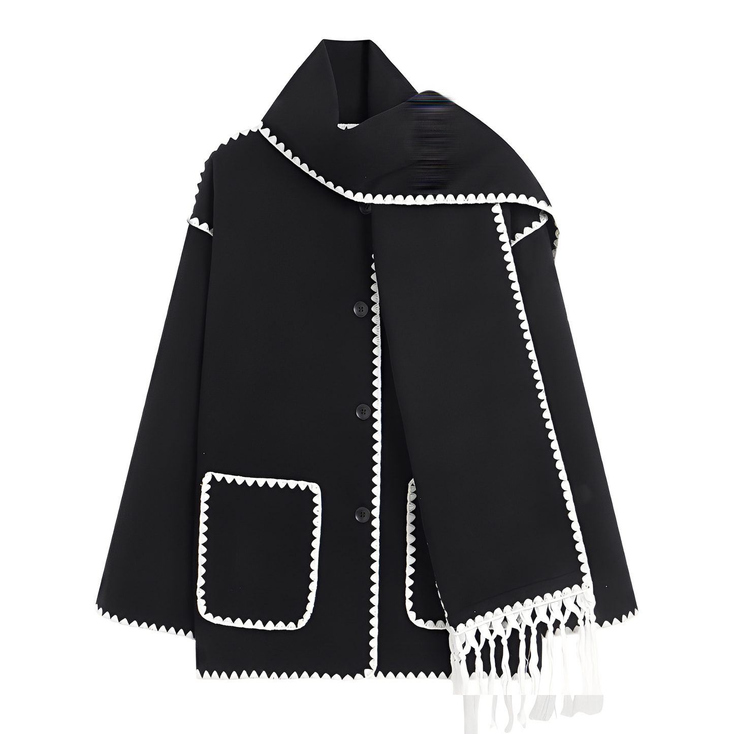 Elegant Women's Wool Jacket Scarf Collar